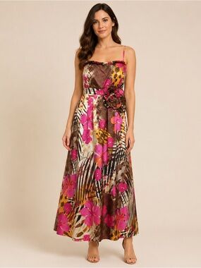 Simon Chang Floral Maxi Dress Built-In Bra NWT